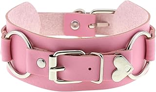 Collar Punk de Cuero sintético con Forma de corazón de melocotón y Hebilla de cinturón Circular, Color Rosa