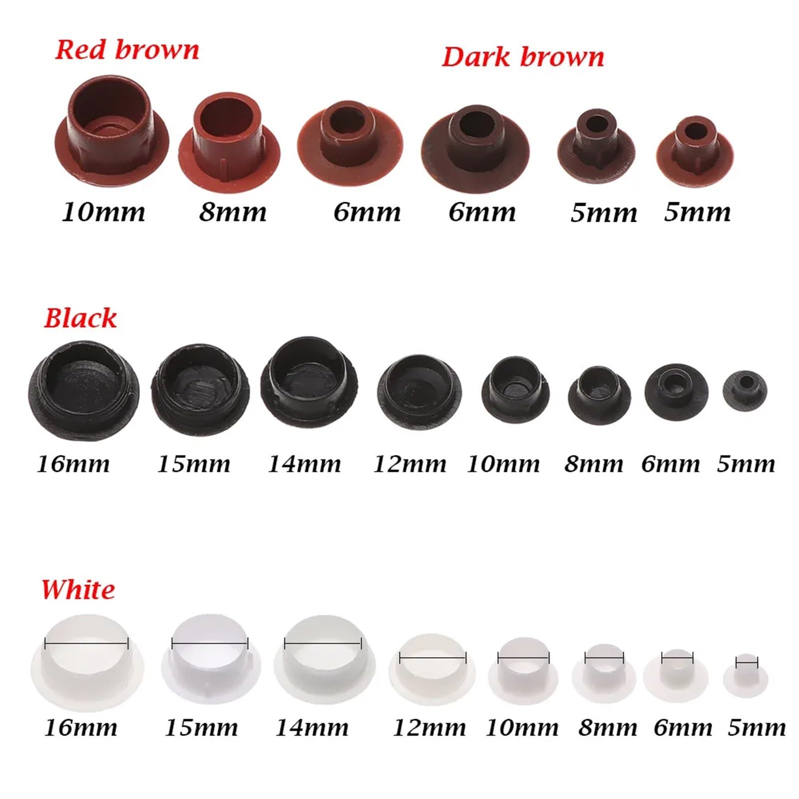 Schraubenabdeckungen, 600 Stück, Möbellochschutz, Schrauben, Dekoration, Staubstopper, Schrankbohrer, Hardware-Öse (dunkelbraun, 16 mm)