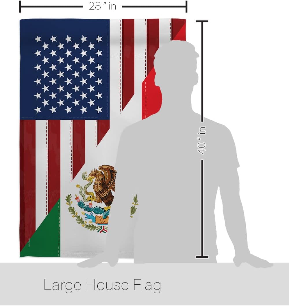 Breeze Decor US Mexico Friendship House Flag - Regional USA American Alliance World Country Particular Area - Decoration Banner Small Garden Yard Gift Double-Sided Made in 28 X 40