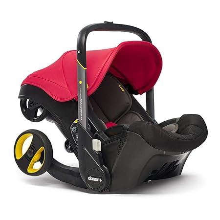 Doona Baby Car Seat & Travel Stroller Flame Red - Convertible Infant Car Seat, Carry Cot and Pram with 5 Point Safety Harness - Ergonomic Pushchair and Travel System - Latch Base Sold Separately*