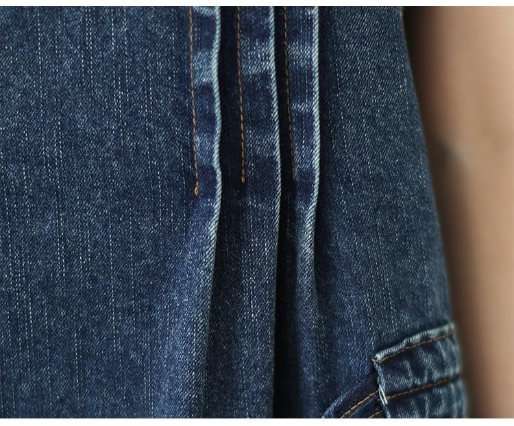 Robes Casual Femme,Robe Chasuble en Jean pour Femme Élégante Bleu Foncé sans Manches Débardeur Été Décontractée Ample Salopette en Jean Surdimensionnée Froncée Cordon De Serrage