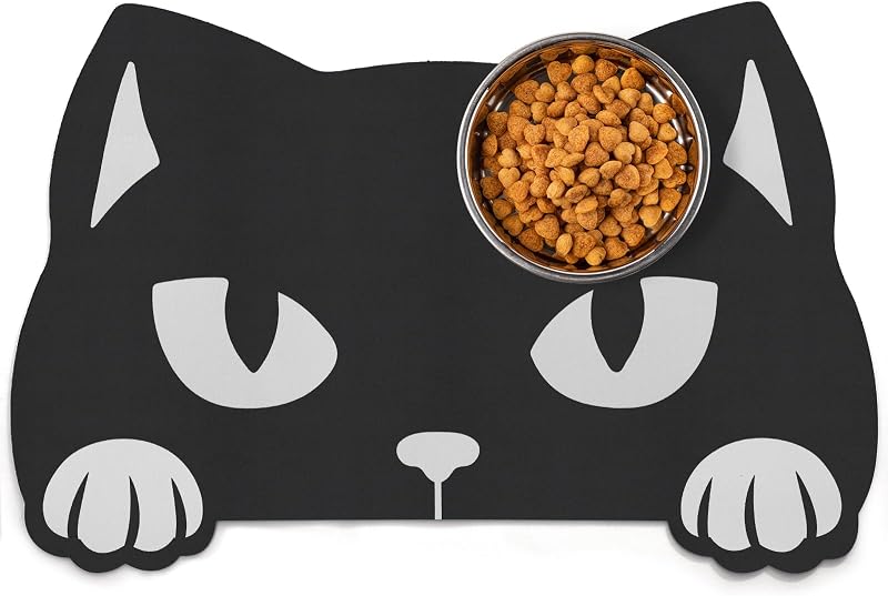 Tapete para Alimentação de Cães e Gatos Antiderrapante e Absorvente Estampa Gato Preto Petsinurarea 60 x 40 cm