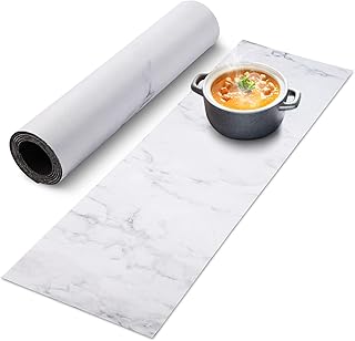 Trivet Table Runner Hot Plates Mat 12 X 40 Inch Heat Resistant Table Protector Waterproof Decorative Farmhouse Kitchen Trivets Counter Heat Proof Placemats for Hot Dishes (Marble)