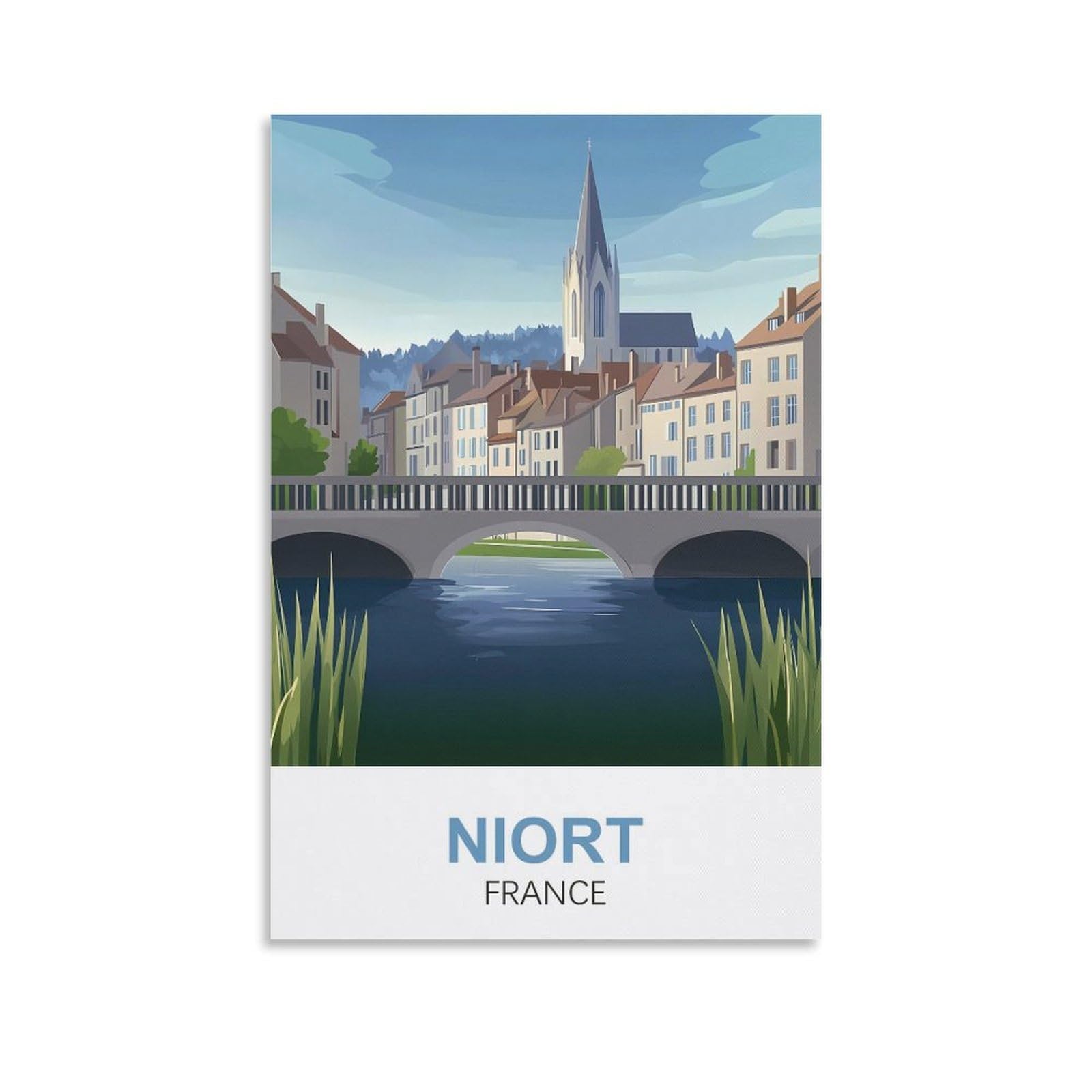 Clfmhnas Unframe-Style Niort France Vintage Travel Poster 08X12inch(20X30cm) Canvas Wall Art Prints