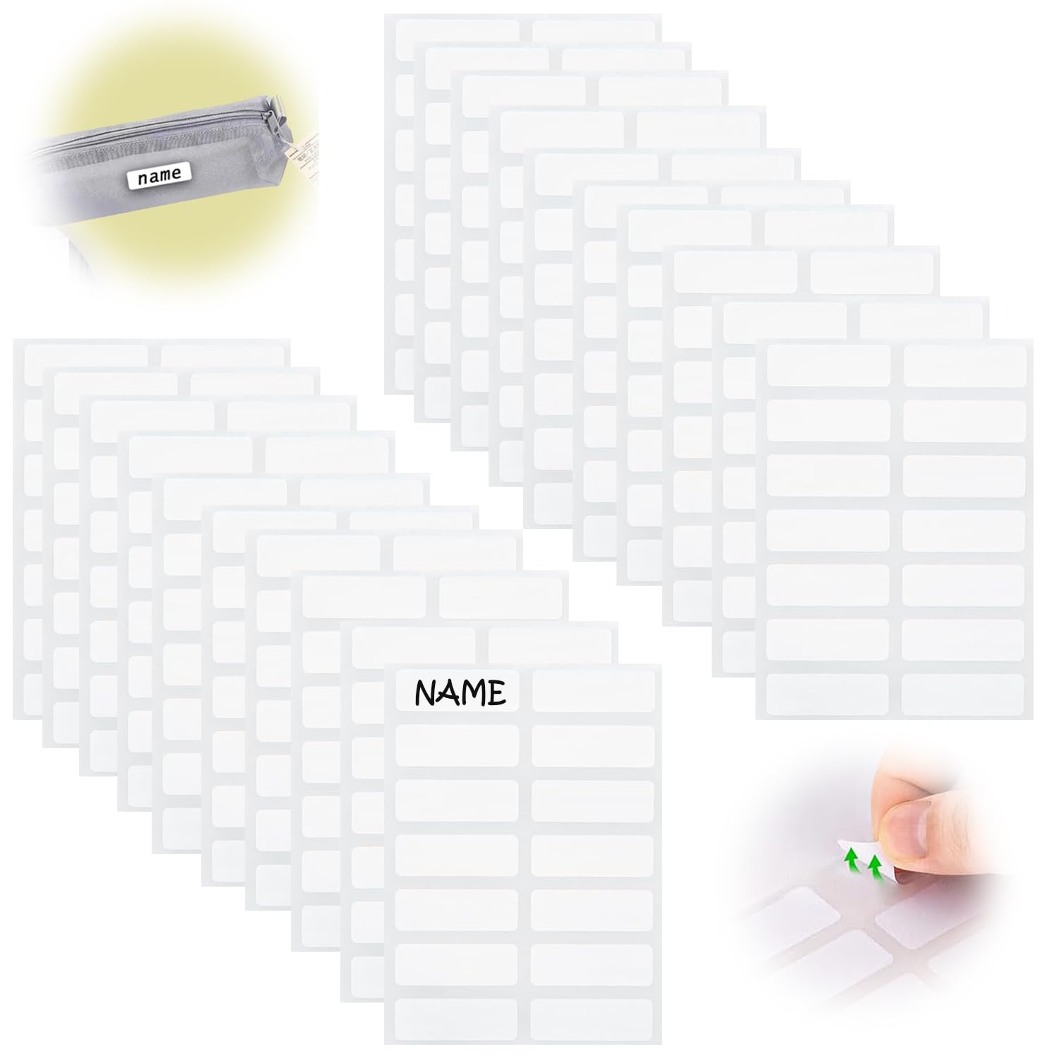 Pegatinas Nombre Personalizadas Impermeables, Etiquetas De Precios Autoadhesivas De 38 x 13 Mm, 504 Etiquetas Adhesivas Removibles Blancas, Para Marcar Ropa y Objetos, Niños, Escuela(36 Pegatinas).