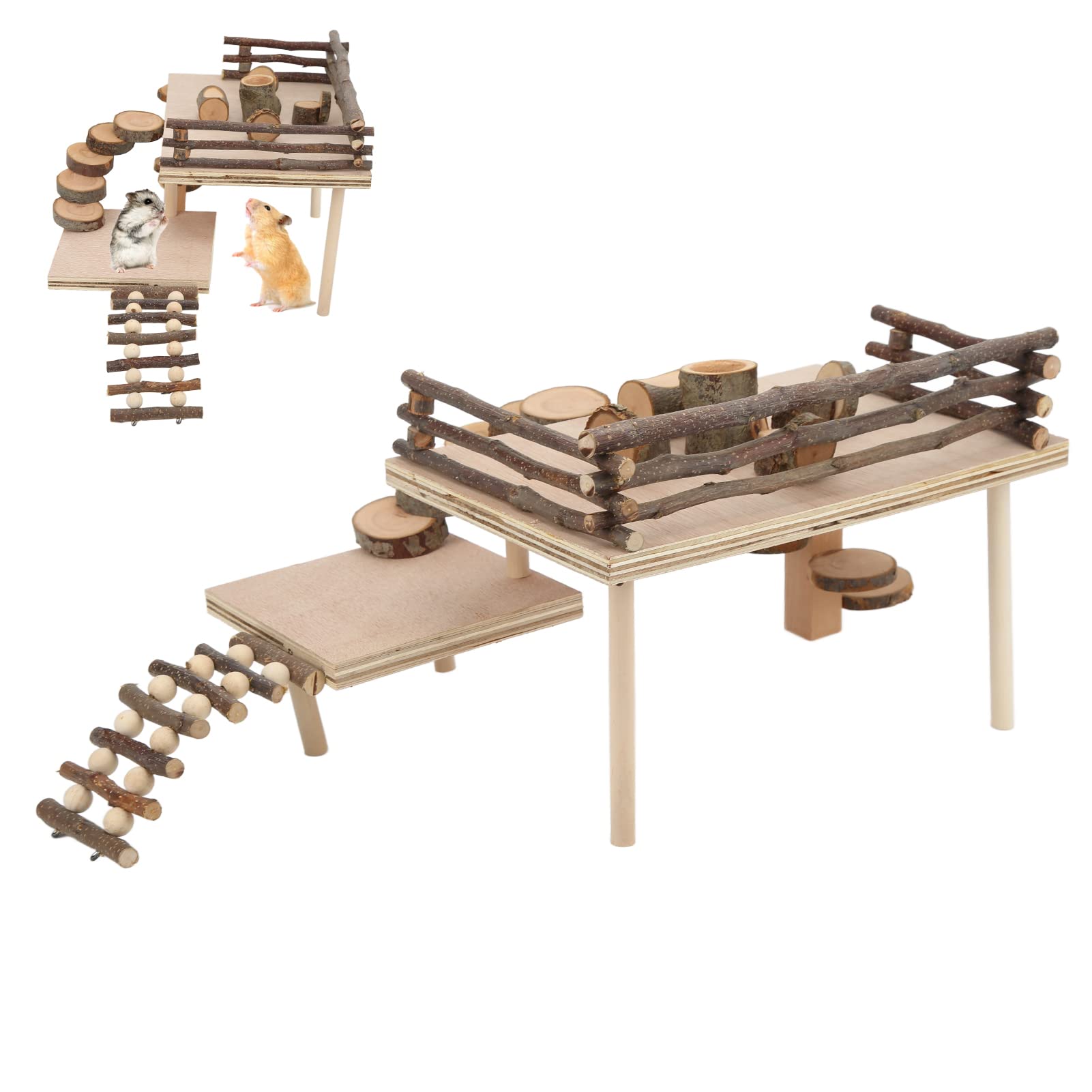 Sistema di Parco Giochi in Legno di Criceto, Set di Giochi in Legno Naturale per Criceti Sistema di Arrampicata Vivente per Criceti per Piccoli Animali Domestici