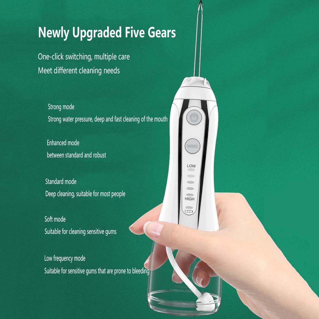 TJH Idropulsore, Denti puliti, irrigatore Orale Dentale Professionale Senza Fili - Serbatoio d'Acqua da 300 ml, Ricaricabile, Impermeabile Ipx7 5 modalità per Pulizia di Denti, apparecchi ortodontici