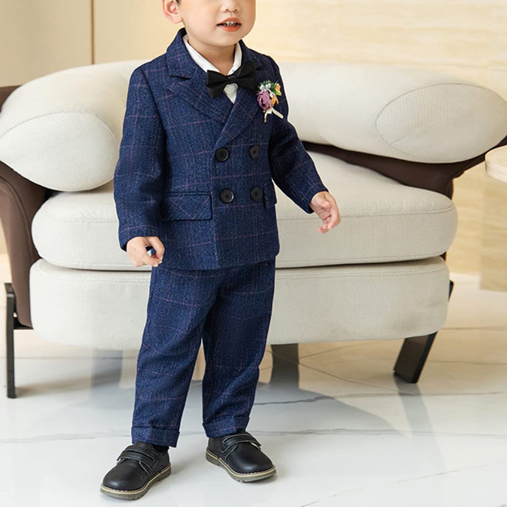 4/5/6 Piezas Traje de Boda para Niños Graduación Traje,Conjunto de Traje a Cuadros con Doble Botonadura Bebe Niño de Traje de Caballeros para Ceremonia Fiesta Trajes de Bautizo de Chico