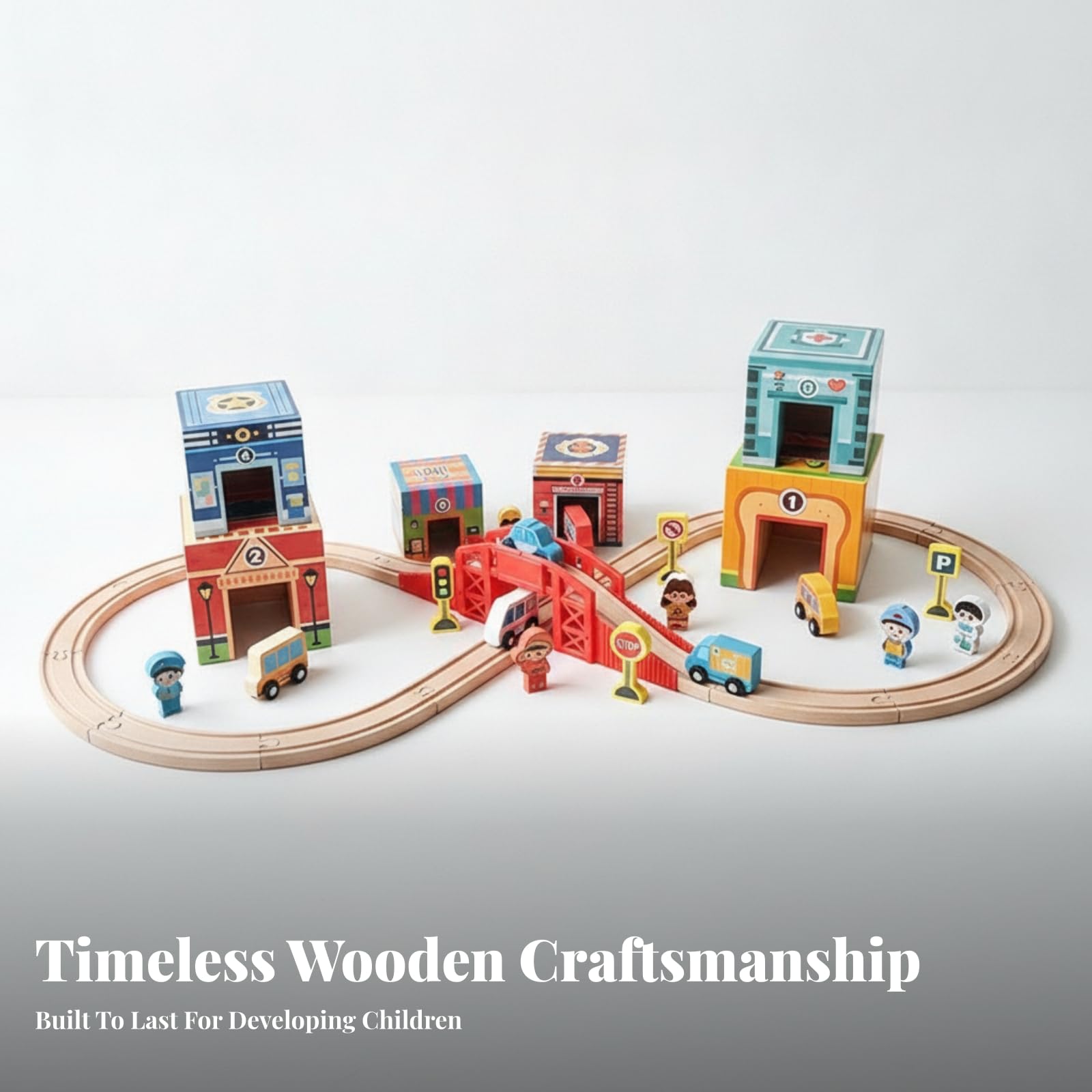 Set Juego Transporte para Apilar Compacto, Juguete Tráfico Apilable con Edificios Dibujados, Interactivo, Set Tráfico Infantil con Vehículos y Señales