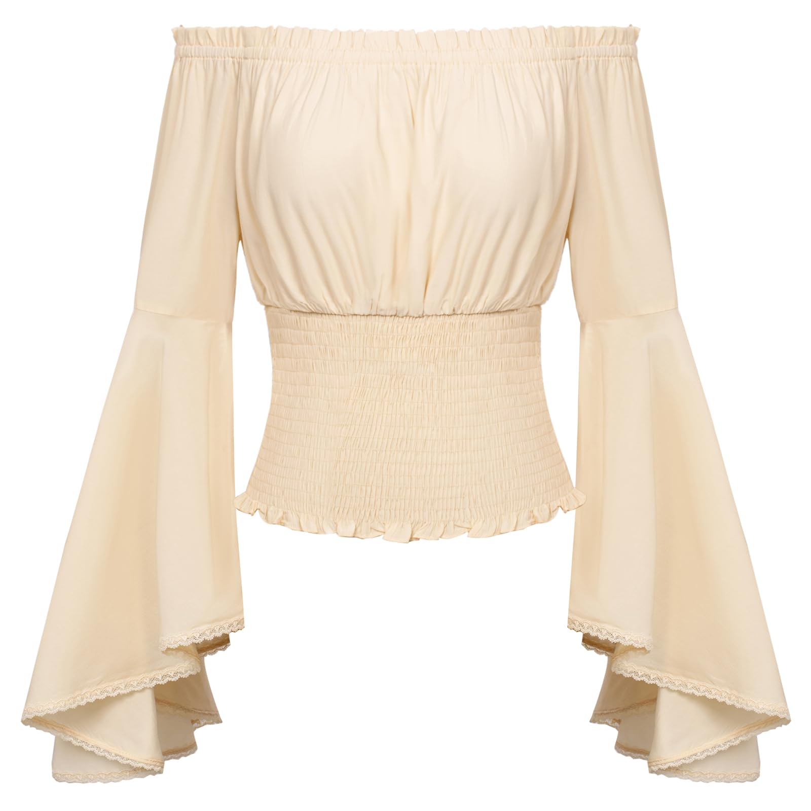 Scarlet Darkness Ladies Renaissance Traditional Blouse Off Shoulder Healthy Medieval Shirt - L - apricot