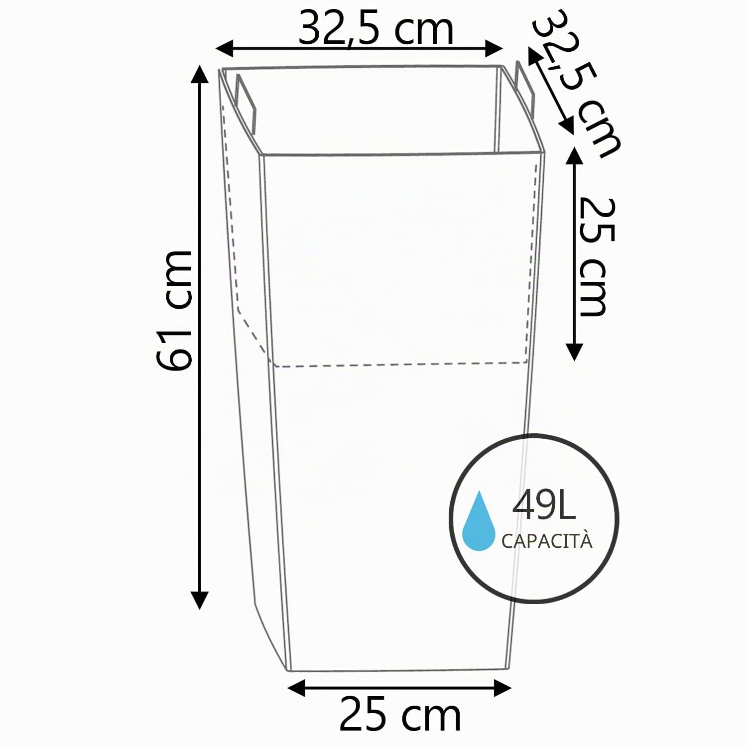 IMJ-Global Vaso Fioriera per piante Fiori DRTS Grande H61 Simil Rattan da interno esterno Quadrato Alto Nero 49 Litri 32,5x32,5x61 cm design Moderno in plastica da balcone