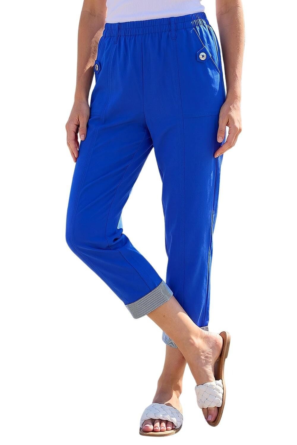 Roman Women's Royal Contrast Detail Cropped Stretch Trousers In Size 10