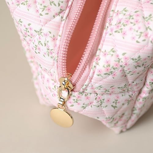 Miniatura 4 de Bolsa de cosméticos Bolsa de maquillaje floral grande Bolsa acolchada Coquette Neceser de viaje, Rosa con tira Floral