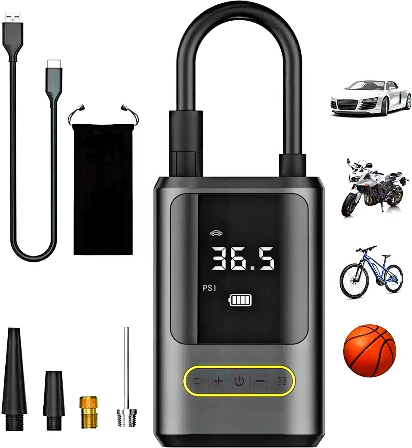 Tire Inflator Portable Air Compressor 4000mAh, 150psi Portable Tire Air Pump For Car Bicycle Motorcycle, Compact Cordless Air Inflator with Digital Tire Pressure Gauge and LED Light