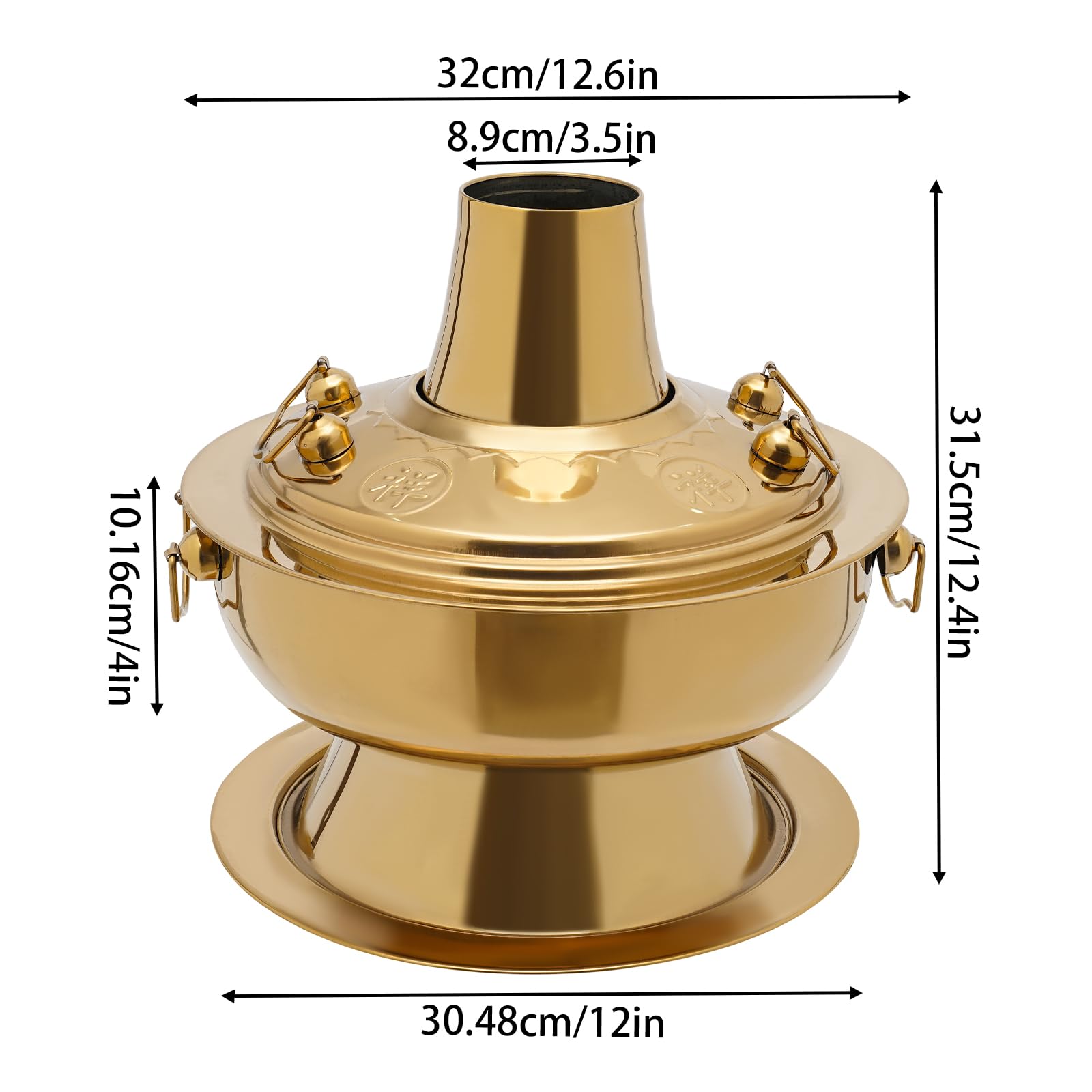 Hotpot en acier inoxydable 2,3 l - Hotpot chinois avec cheminée - Hotpot vintage en acier inoxydable - Pour fondue à la viande chinoise - Cuiseur d'agneau - Pour la maison, les restaurants (couleur