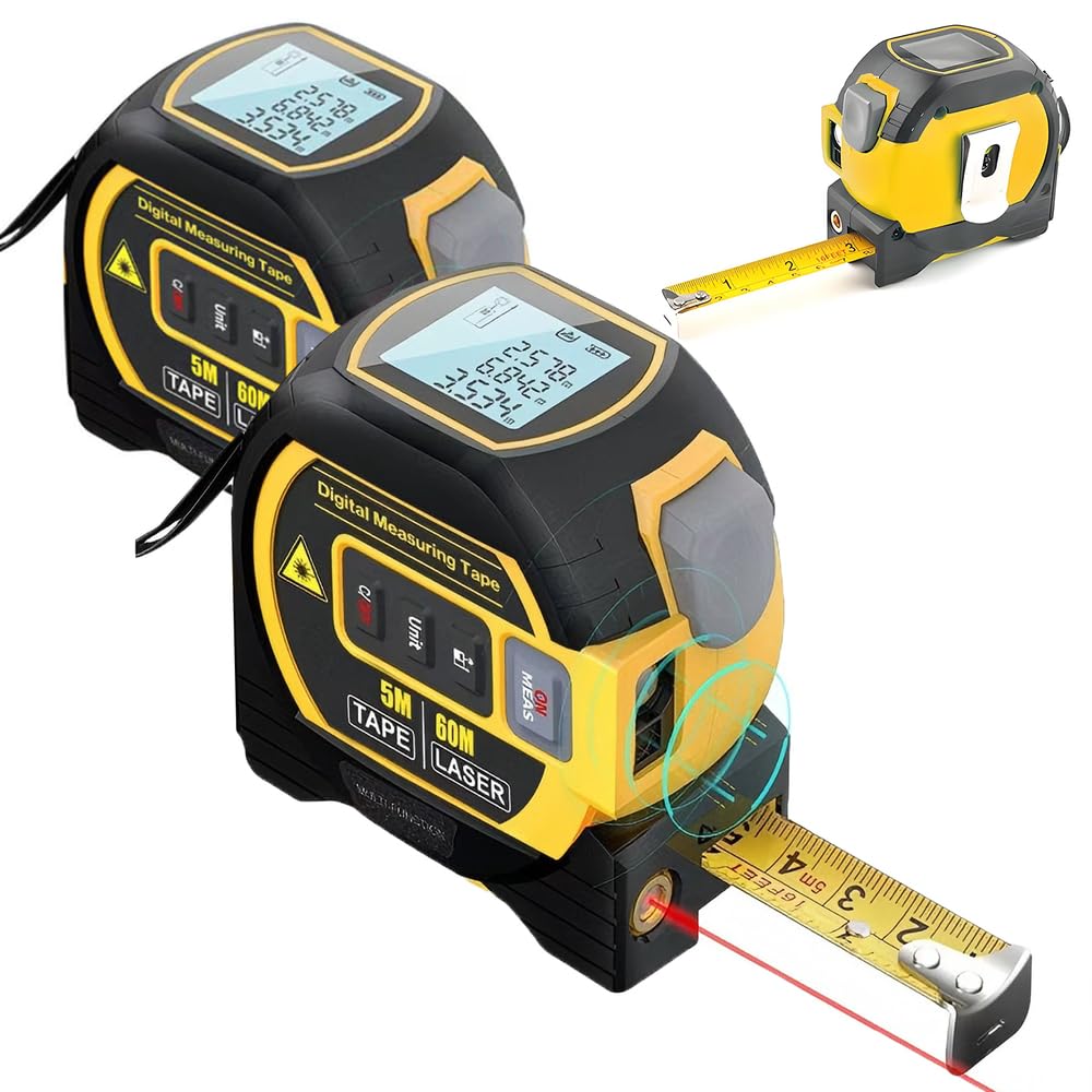 Almighty Ruler - Cinta métrica digital 3 en 1, retroiluminación LCD, cinta de 16 pies, telémetro de 60 m, almacenamiento de datos, funda de ABS duradera, perfecta para uso doméstico y profesional