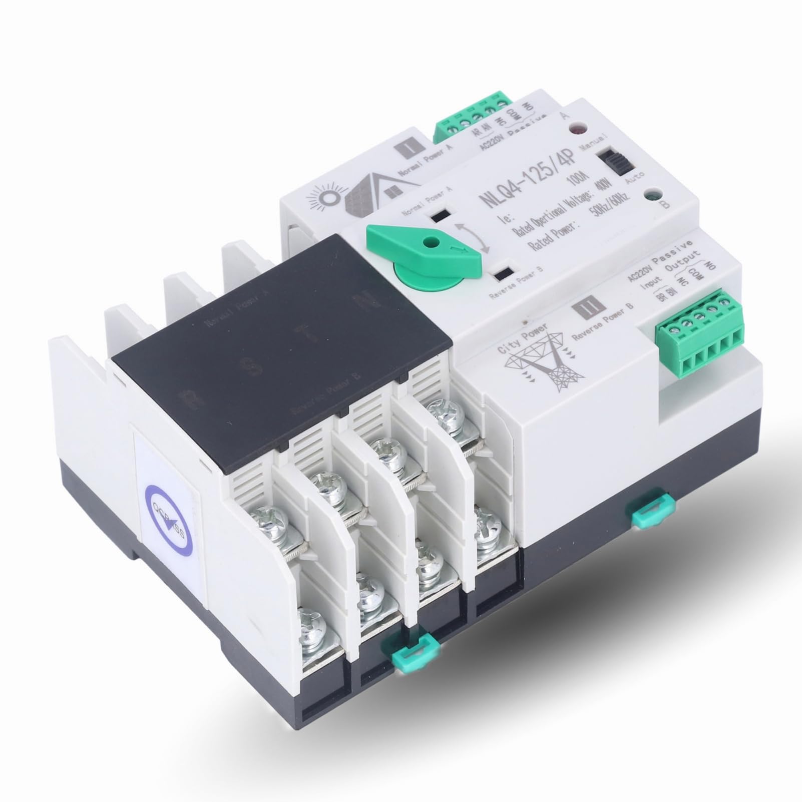 Interuptore Automatico a Doppia Alimentazione, NLQ4‑125/4P 100A 220V Interuptore di Transferencia Automatico Doppio ATS 400V AC Generatore Portatile Interuptore a Doppio Transferencia