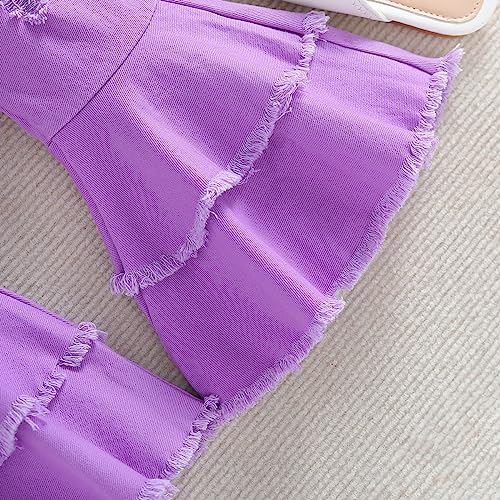 IBTOM CASTLE Toddler Girls Bell Bottom Jeans Flare Pants for Kid Ruffle Ripped Denim Leggings Elastic Waist Casual Trousers4