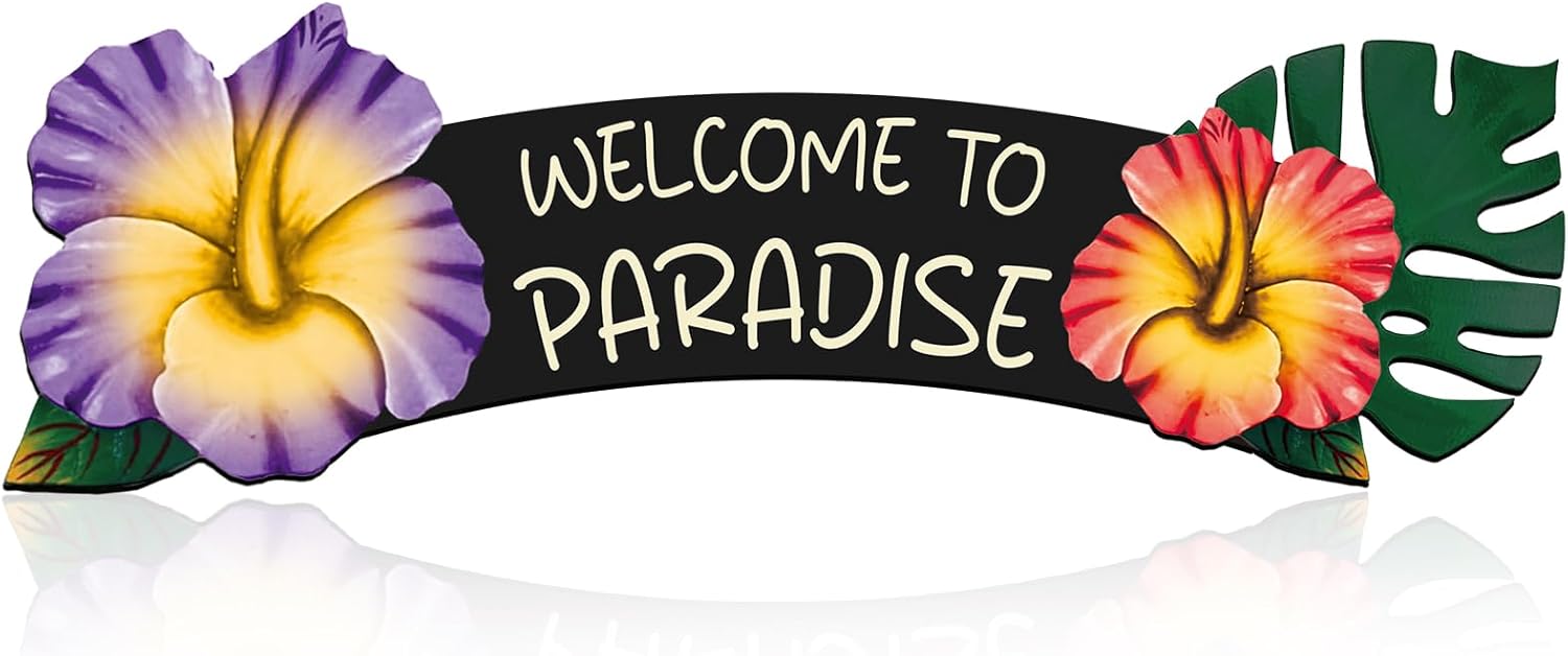 Welcome to Paradise Decoración Tropical de Metal Hibisco 20 x 6.5 Pulgadas
