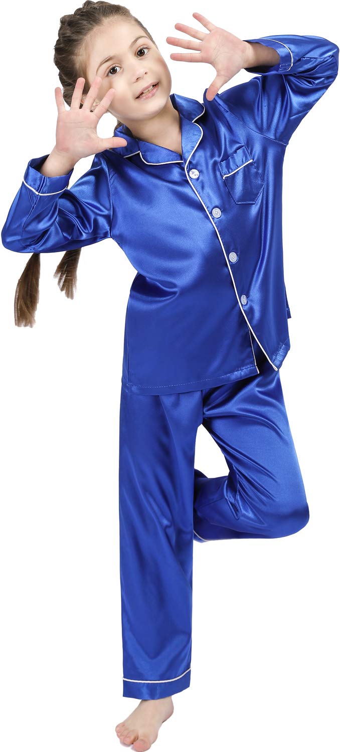 OEIUKid Silky Satin Pajamas Set for Girls Boys pj Set Sleepwear Button-up Lounge Sets Nightwear