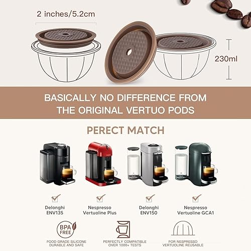 Miniatura 3 de Tapas de cápsula de café reutilizables para cápsulas originales de Nespresso Vertuoline, tapas de silicona de grado alimenticio para cualquier