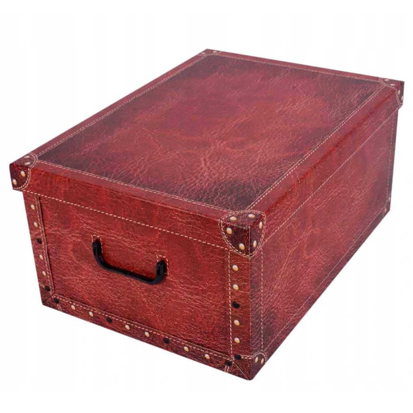 Acan Caja de cartón con asas plegable, diseño de imitación de cuero, almacenamiento, organizador de ropa, juguetes, libros (Color rojizo, 51 x 37 x 24 cm)