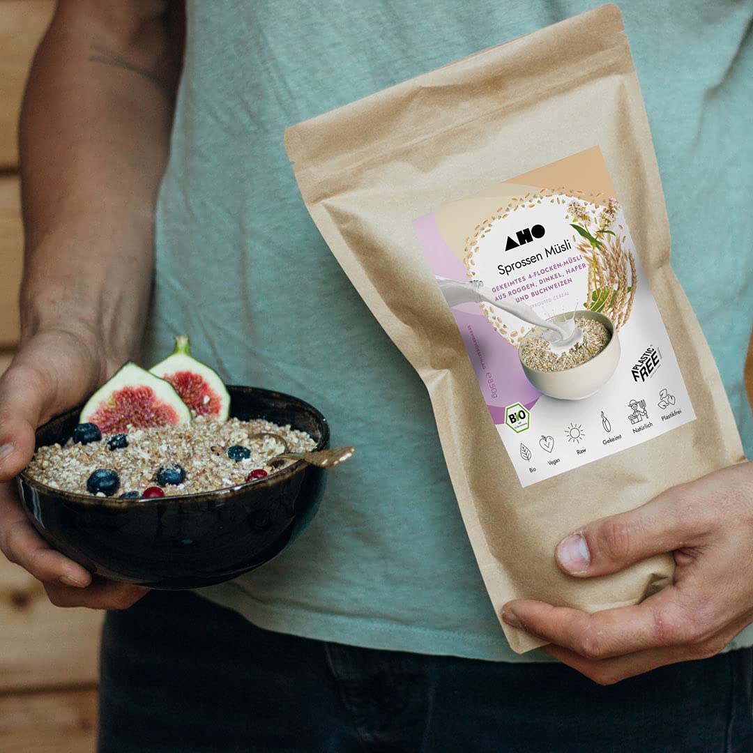 AHO Sprossen Muesli, Germinated Muesli, 850 G, Delicate Bio-flakes Mix Of Germinations In Raw Food Quality, Plastic Freely Packaged - View #4