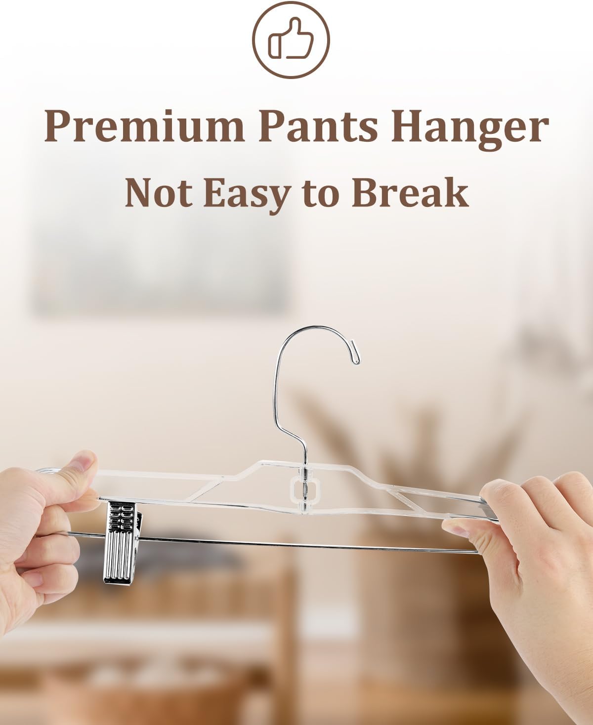 AMKUFO Pants-Hangers-with-Clips-15-Pack, 14 Inch Clear-Plastic-Skirts-Hangers-with-Adjustable-Clips for Shorts Jeans Trousers, Clothes-Hangers Non-Slip Clip-Hangers - Image 3