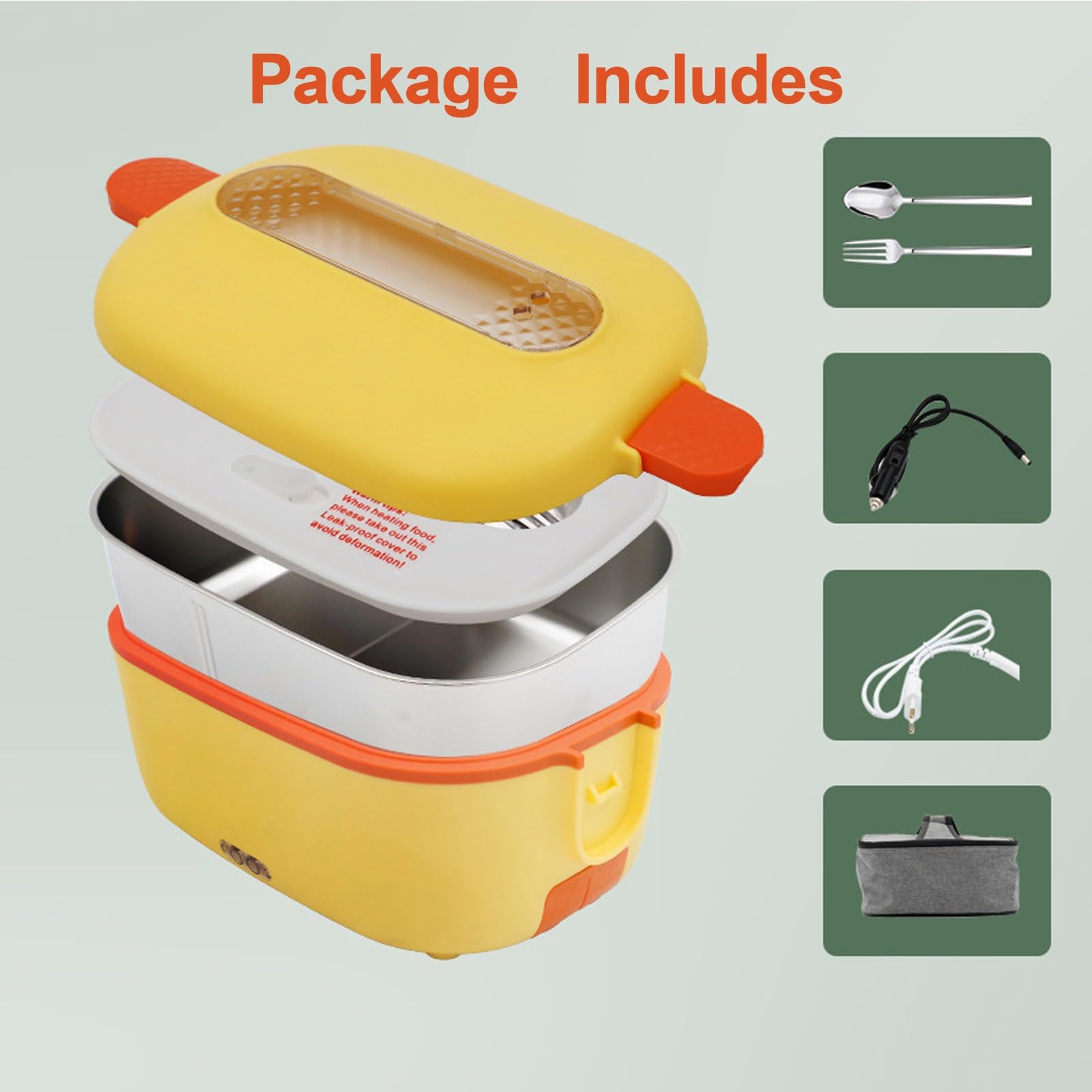 Gamelle chauffante électrique 3-en-1 avec sac isotherme & jeu d'ustensiles, capacité 1,5L, réchauffeur alimentaire 200W pour voiture/maison/camion(Green,12v/24v/220v)