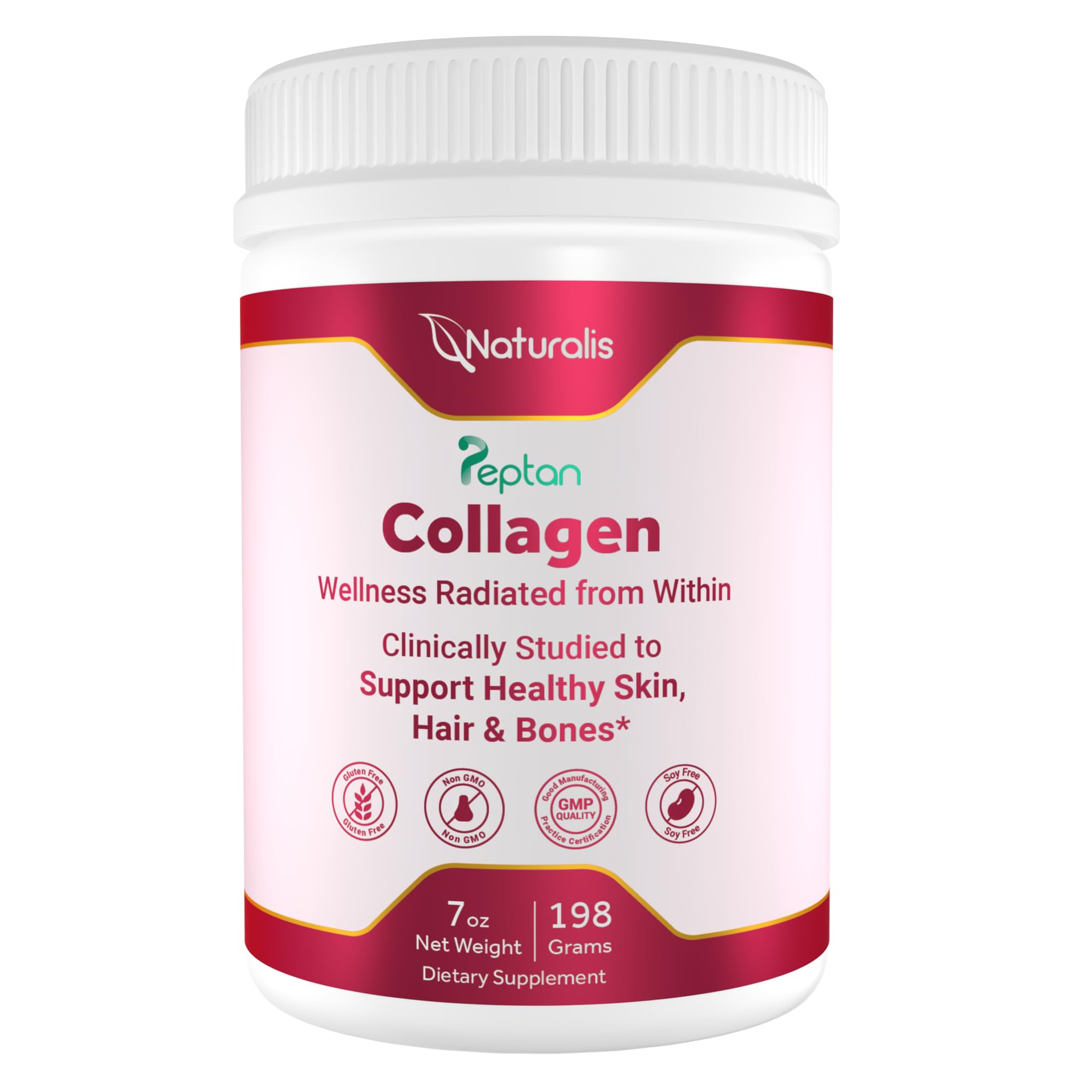 Naturalis Collagen Peptides Powder 7oz Made with Peptan Collagen Clinically Studied to Support Healthy Skin Hair Bones Soy