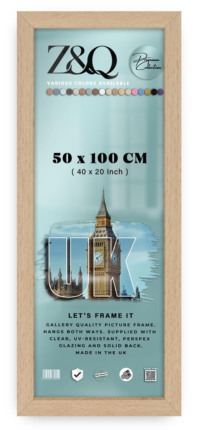 Z&Q Beech | Decorative Mdf Wall Frame (50 X 100 Cm) Premium Engineered Wood, Office & Home Décor 40 X 20 Inch Artistic Picture Holder, 500 X 1000 Mm [ ]