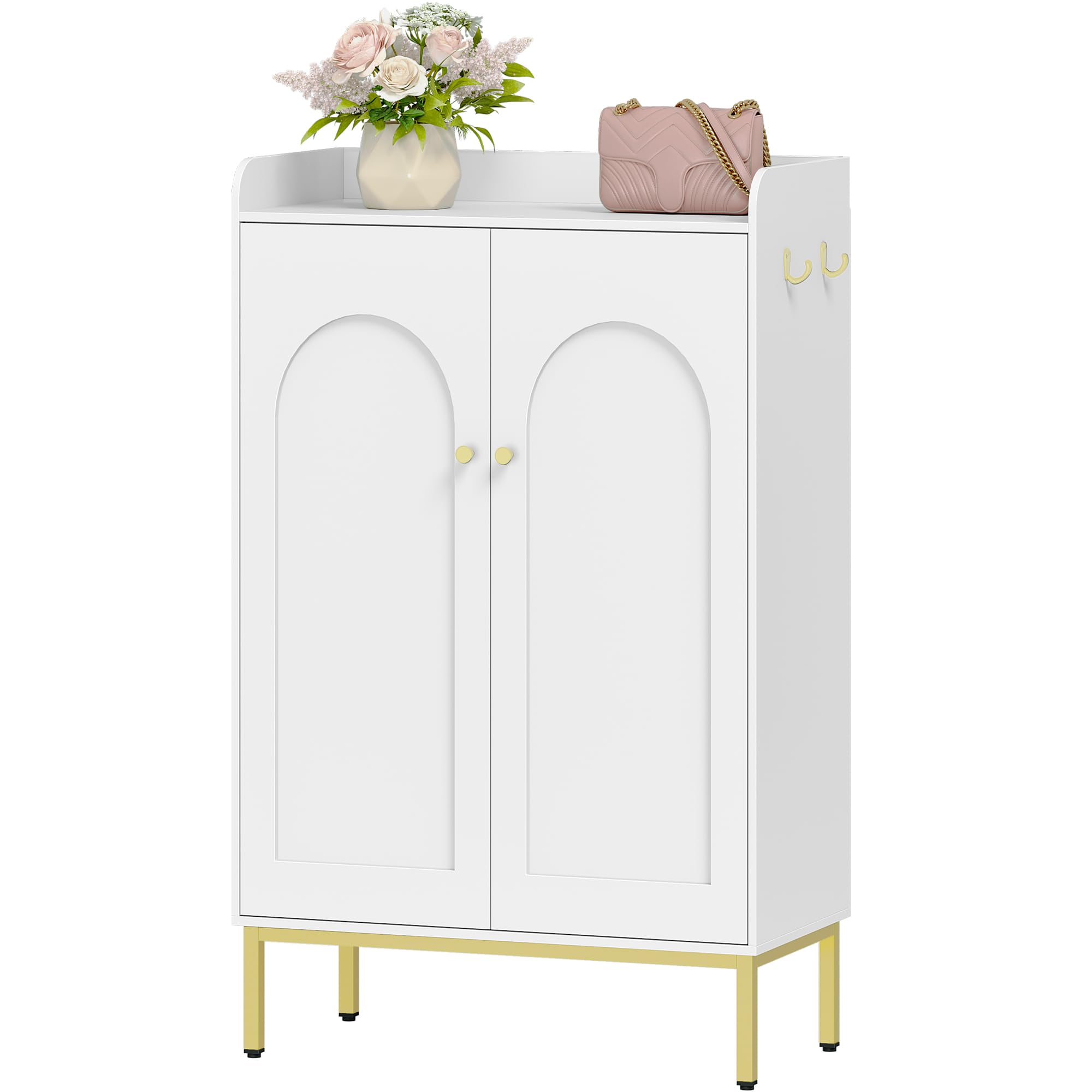 Hzuaneri Meuble à Chaussures 5 Niveaux, 16-20 Paires, Blanc | Armoire à Chaussures, Séparateur Réglable, Poignée Dorée, Grande Capacité pour Entrée, Couloir, 36 × 74 × 115 cm, SR67803A