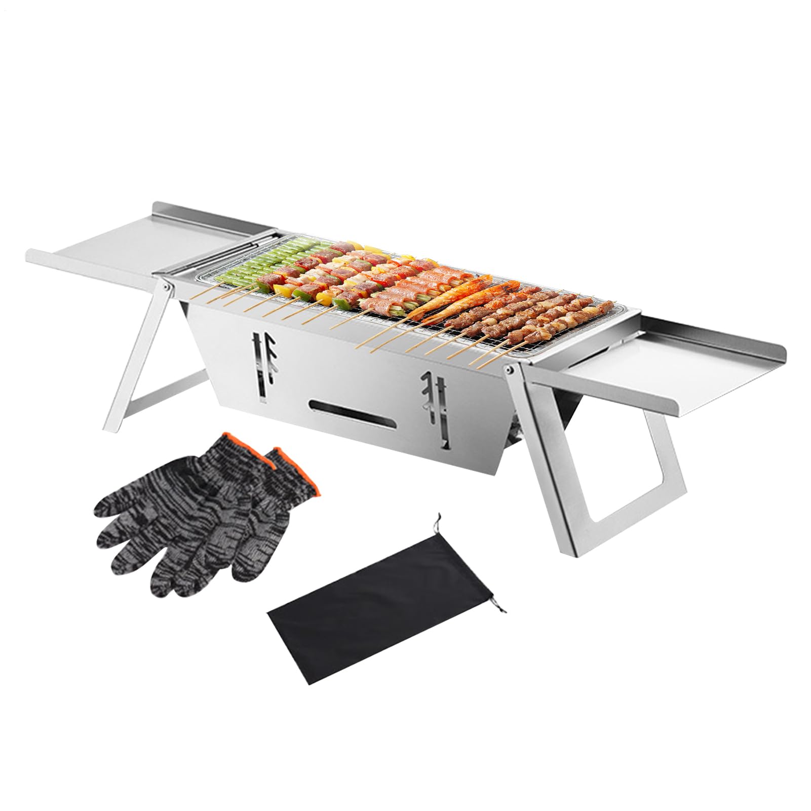 Składany Grill Węglowy Składany Grill Barbecue | Nierdzewna Płyta Grzewcza Przyjazna w Podróży do Gotowania na Zewnątrz w Ogródzie, na Stole, na Plaży, w Kamperze, na