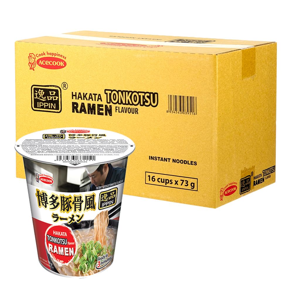 Acecook IPPIN Instant Ramen Cup Hakata Tonkotsu Flavour Noodles 73g (16 Cups) 博多豚骨風ラーメン杯面