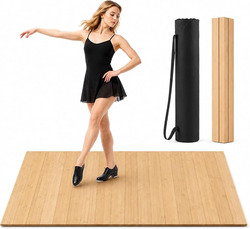 Pista de baile plegable: tablero de grifo portátil de bambú de primera calidad con respaldo antideslizante y bolsa de transporte resistente, tapete de baile grande para estudio en casa, calle, práctica al aire libre