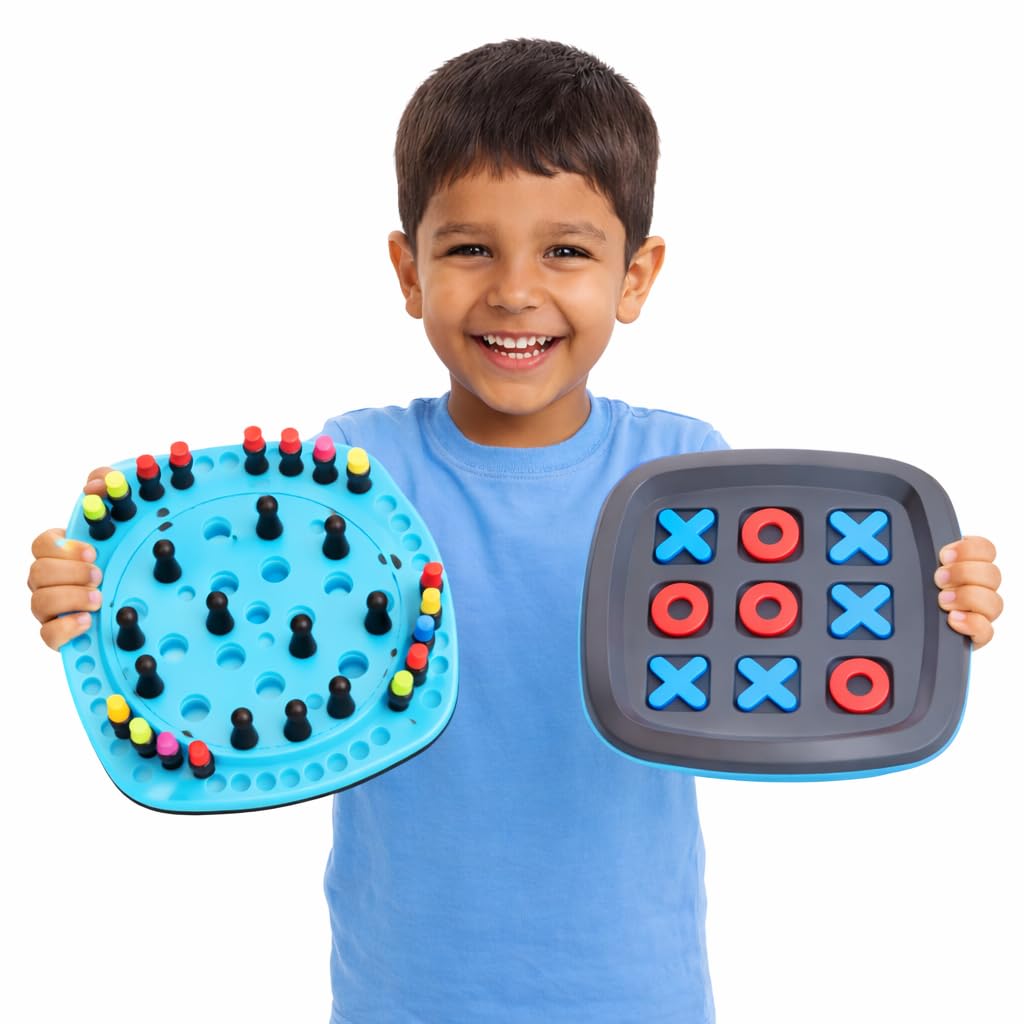 Bloccicraft 2-in-1 Memory Matching & XOX Game for Kids, Montessori Toys with 40 Colorful Sticks & Blocks, Brain Training Board Game for Family Night, Education Toys Age 3,4,5,6,7,8,9,10 Birthday Gift