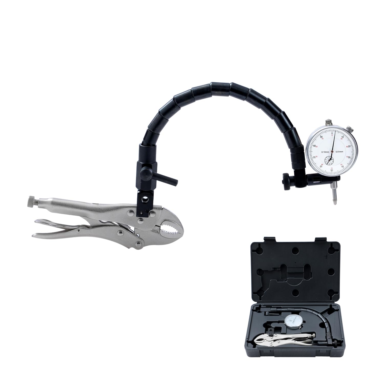 KATSU Indicador de Carátula Calibre DTI 0-10 mm con Base de Abrazadera de Agarre de Brazo Flexible para Comprobar Desgaste de la Rueda del Rotor del Disco y Desgaste de las Rótulas