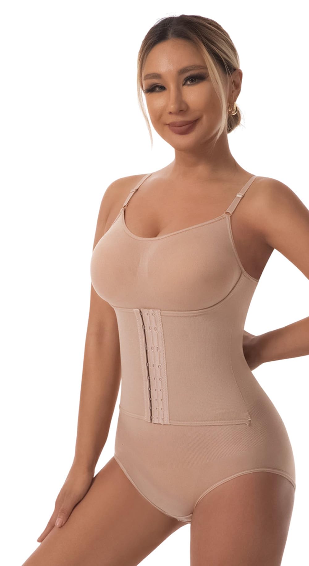tesmezy Women’s Seamless Waist Trainer Bodysuit with Adjustable Hook Closure, Full Body Shaper, Tummy Control Shapewear-picture-1