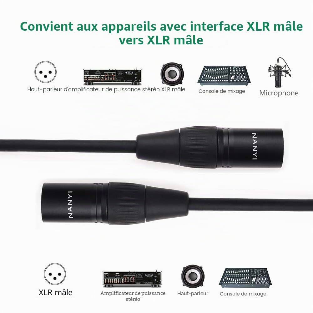 NANYI Câble XLR mâle à 3 broches DMX, cuivre sans oxygène, 0,5 m
