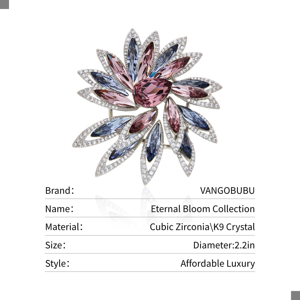 Flower Brooch Pin for Women, Crystal Floral Jewelry Lapel Pin Giftr