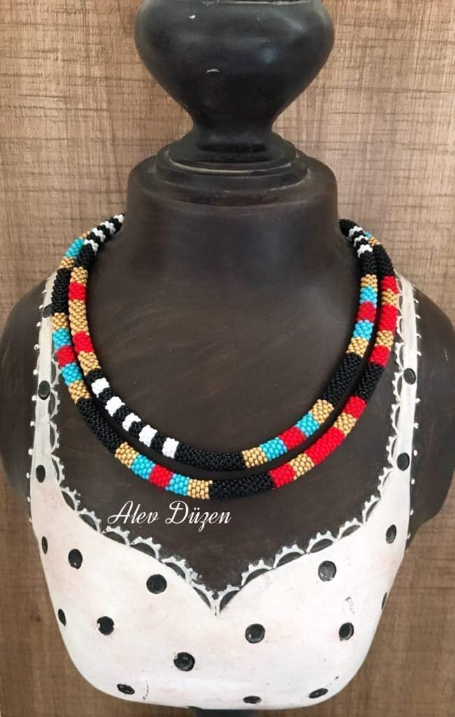 Long african necklace Bead crochet necklace beaded statement necklace fashion jewelry african handmade necklace woman gift for woman