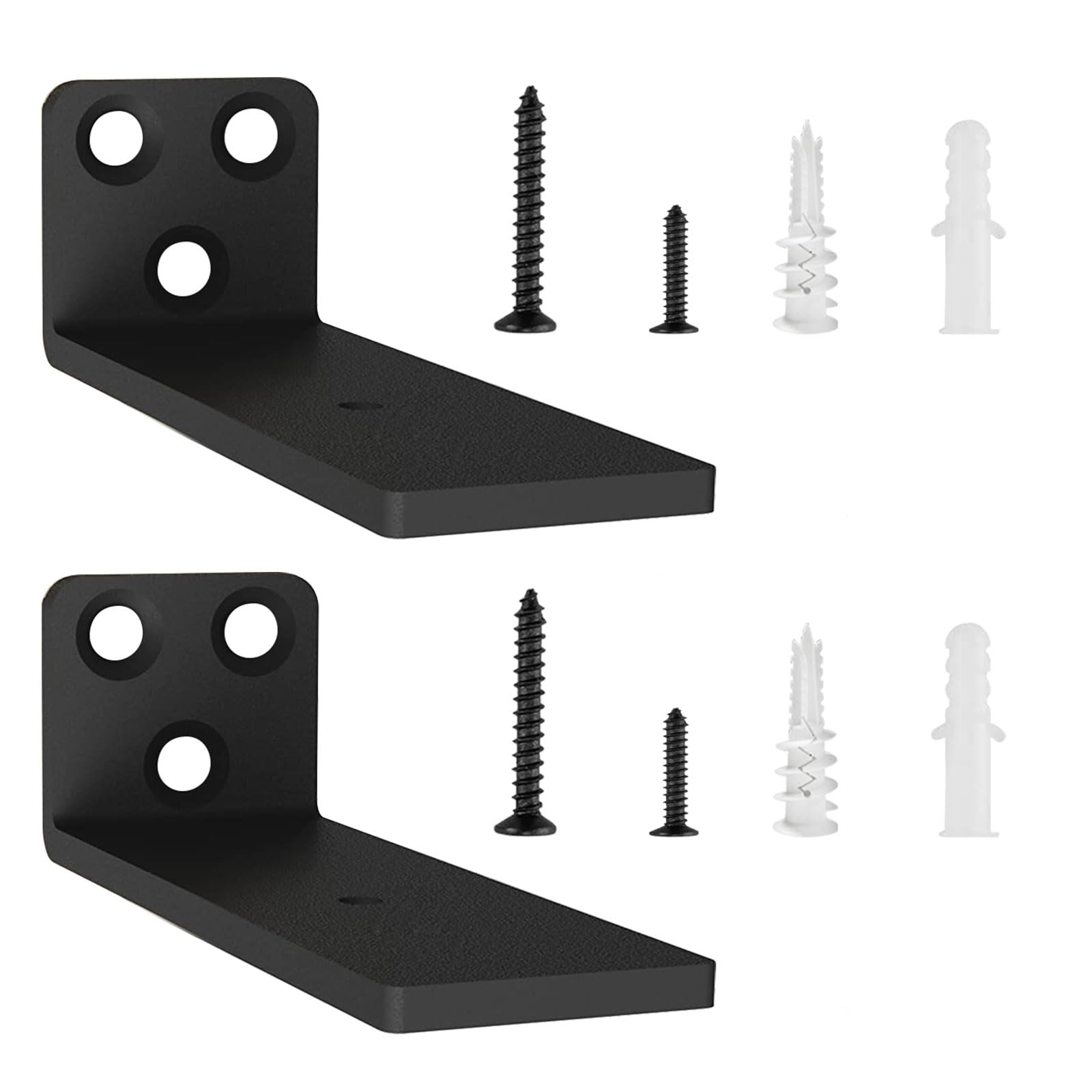 2 Pack Floating Shelf Brackets 4in, Heavy Duty Wall Mount L-Shaped (Black)