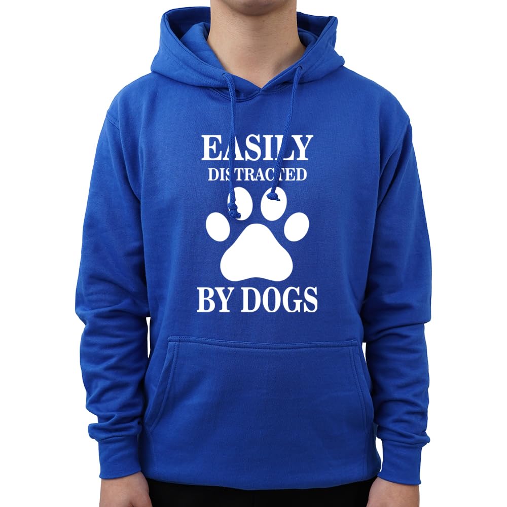 Graphic Impact Funny Easily Distracted By Dogs Dog Lover Puppy Amazing Novelty Hoodie (Royal Blue,Medium)