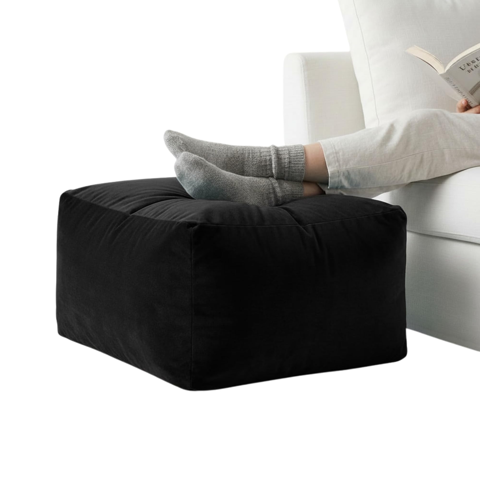 Kosiproducts Velvet Beanbag Ottoman Rectangle Footstool Pouf Chair Pouffe Soft Plush Feel (Black 45x35x15) — image 1