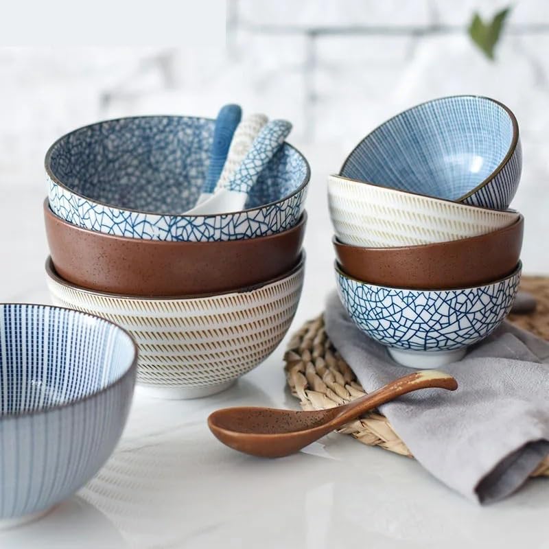 Assiette à dîner, assiettes à dîner, style chinois, bol de riz de cuisine classique en céramique bleu et blanc, grand bol à soupe de fenêtre, petite cuillère à thé, assiette à vaisselle, assiette