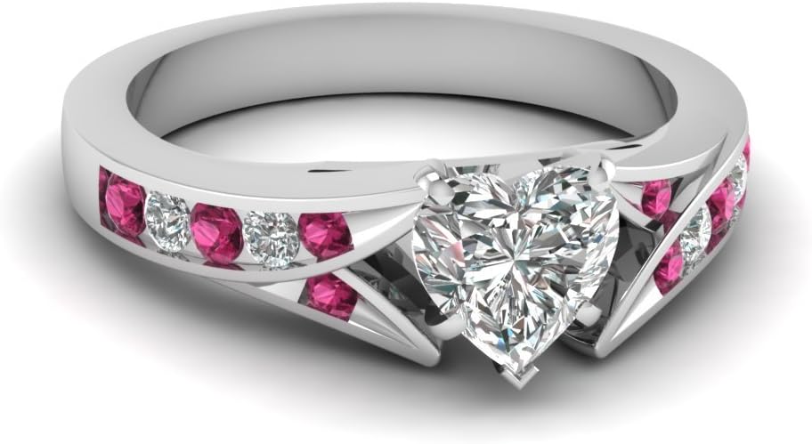 CustomizedGifts Choose Your Gemstone Channel Set Diamond CZ Ring Sterling Silver Heart Shape Split Shank Engagement Ring Ornaments Surprise for Wife Symbol of Love Clarity Comfortable US Size 4 to 12