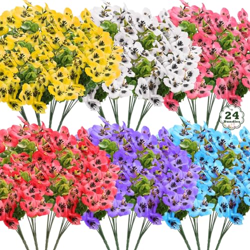 Acejoz 24 Bundles Artificial Flowers for Outdoor, Faux UV Resistant