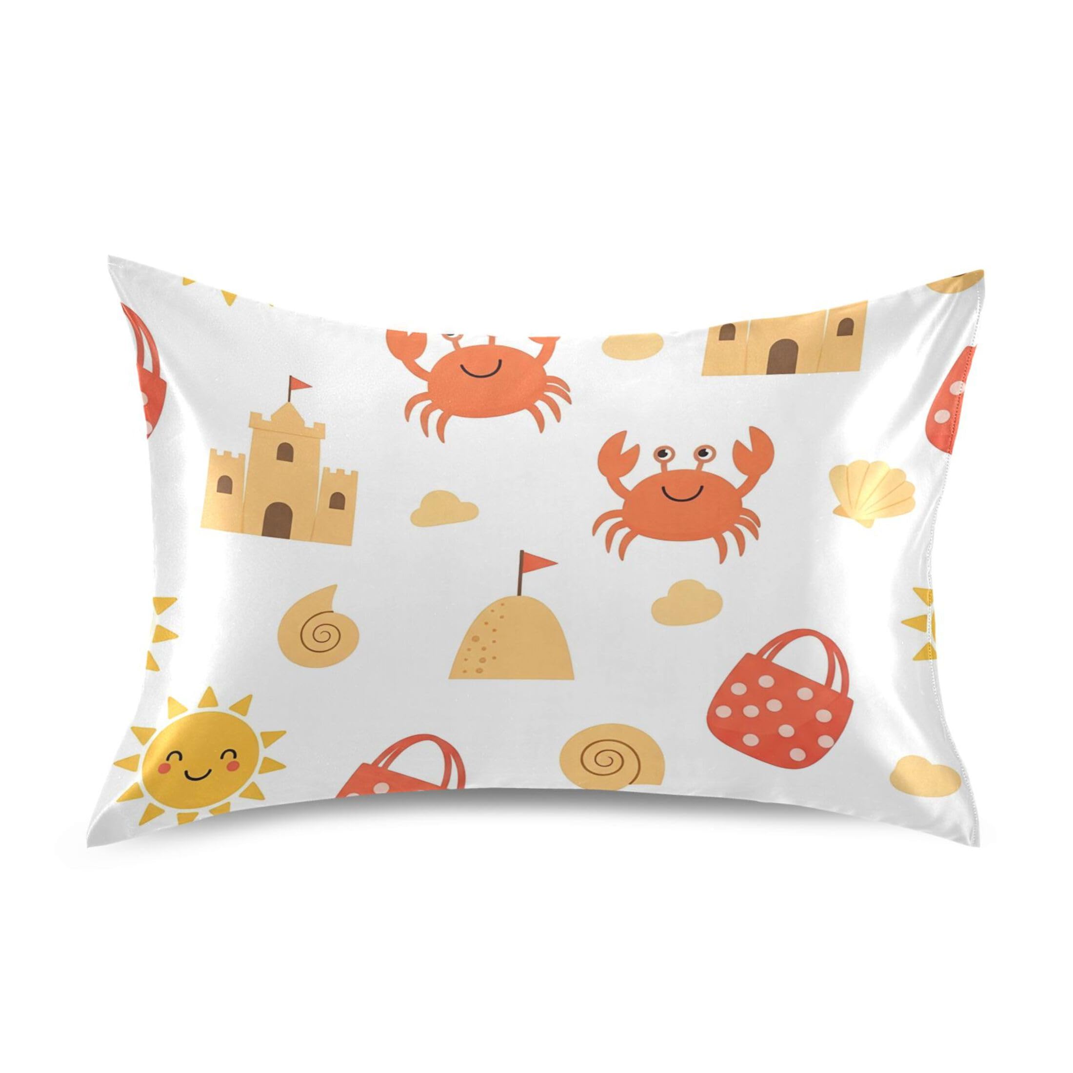 Fuauuyl Pillowcase Standard Size 20x26 in, Summer Crabs Soft Breathable Satin Pillow Case for Hair and Skin with Envelope Closure Wrinkle-Free