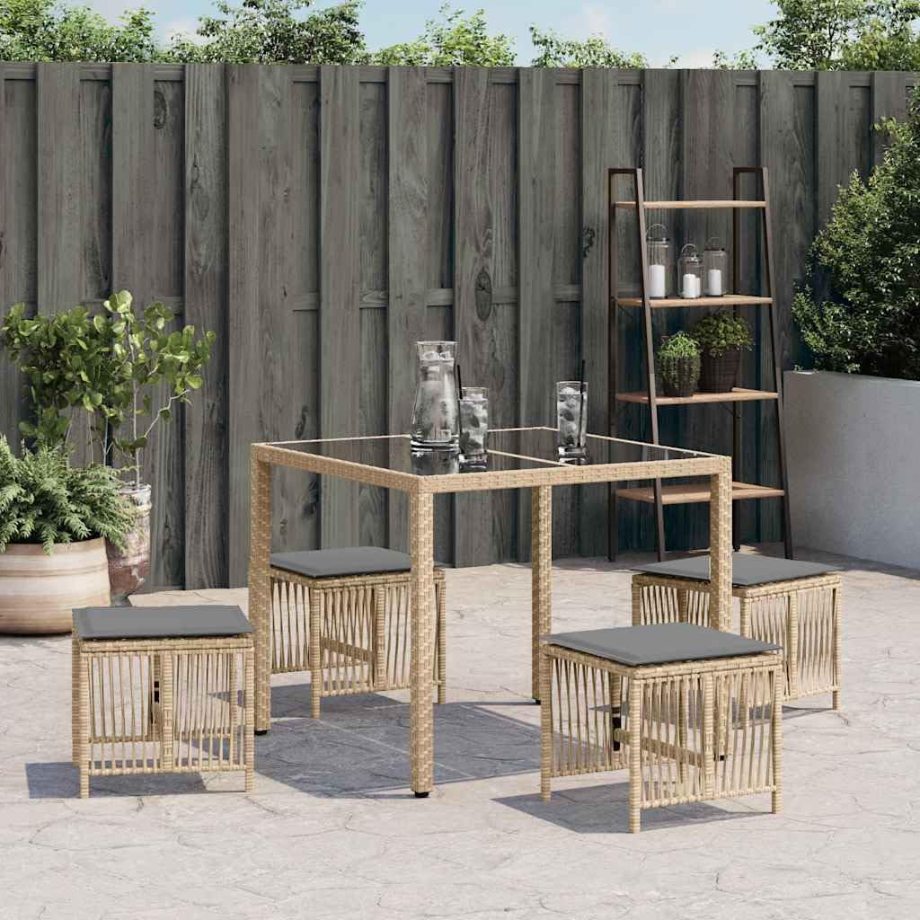 Taboret ogrodowy zestaw 4 poduszek z polirattanu 41 x 41 x 36 cm