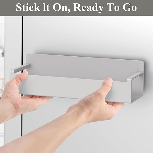 Miniatura 5 de Paquete de 6 organizadores magnéticos de almacenamiento de especias para refrigerador y horno, organizadores de nevera ABS gris claro y